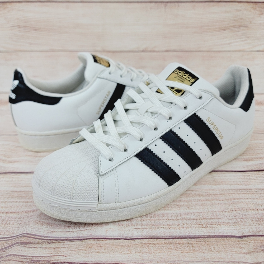 Adidas Superstar White/ Gold/ Black Shoes Women's Size 9